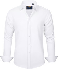 Men'S Dress Shirts Solid Long Sleeve Stretch Wrinkle-Free Formal Shirt Business