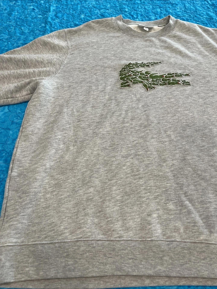 Sudadera para hombre Lacoste Croco Magic Multi-Croc gris polar cuello redondo 2 XL Foto 2 de 4
