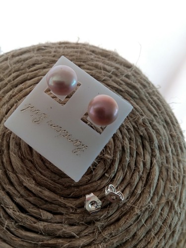 Orecchini PERLE VERE NATURALI mm8 lilla lavanda nuovi argento 925 - Foto 6 di 6