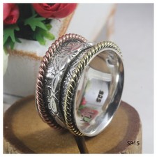 Floral Braided Wide Sterling Silver, Gold, Rose Fidget Spinner Meditation Ring