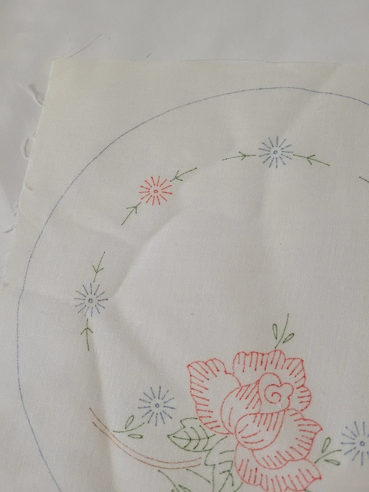 Vintage Linen Stamped Cross Stitch Embroidery 9x9 Floral Rose Doily Pattern  - Image 4 of 4