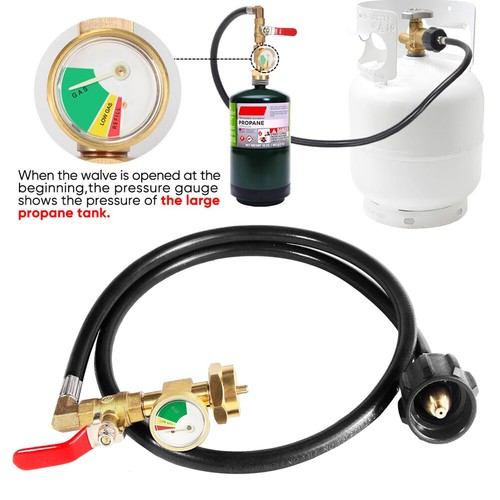 1Lb To 20Lb Propane Refill Adapter Extension Hose with Gauge On-Off Control 40'' - Picture 2 of 10