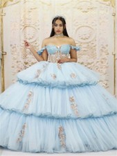 Blue Tiered Ballgown Tulle Quinceanera Dresses Ball Gown Off Shoulder Sweet 16