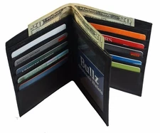 Men's Leather Hipster Billfold Two Currency Western Large European Double Wallet