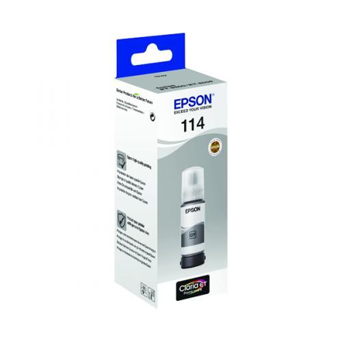 Genuine Epson 114 Grey EcoTank Ink Bottle. Original Ink. New with Guarantee.