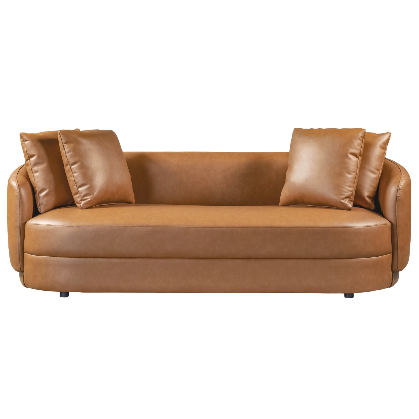 Modern Curved Sofa Couch for Living Room w/Throw Pillows, Faux Leather, 3-Seater