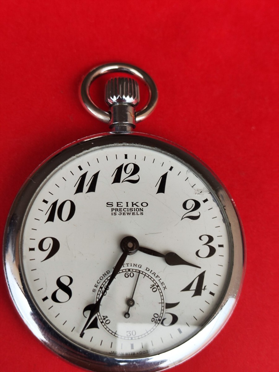 SEIKO Pocket Watch 懐中時計 稼働品 5421-0100 SEIKO PRECISION Railroad Watch 91-0020 15 Jewels 50mm Japan Pocket