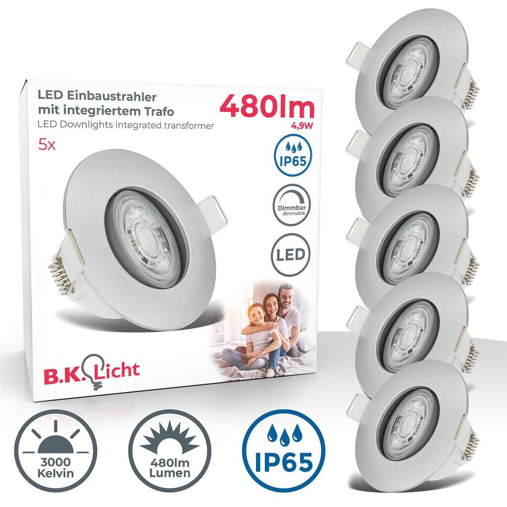 Spots plafond 5W LED encastrables étanches IP65 lot de 5