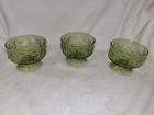 3 Vintage Anchor Hocking Lido Milano  Avocado Green Glass Dessert Dishes