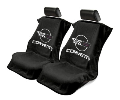Seat Armour 2 Piece Front Car Seat Covers For Corvette C4 - Black Terry Cloth