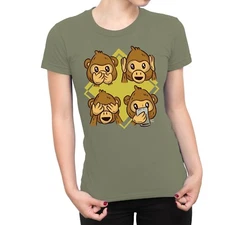 1Tee Womens Four Wise Monkeys Cartoon  T-Shirt