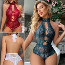 See Through Lace Teddy Lingerie Womens Crotchless One Piece Bodysuit Underwear