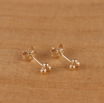 Echt 9 kt Gold Drei Punkte Ohrstecker Trinity Perle Kugel schlicht Ohrringe ein Paar