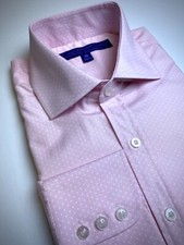 DESIGNER Mens Polka Dot Dress Shirt Pale Pink. Size L. 17.5/36.25" Cotton.