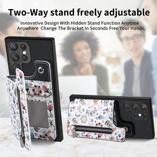 Fr Samsung S25 Ultra/S24 FE/S23+/S22 Flower Floral Zipper Card Wallet Stand Case - Zdjęcie 17 z 64