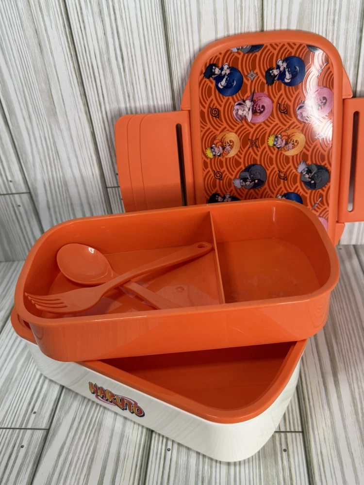 Naruto Bento Box And Plastic Water Bottle Orange Fork Spoon 2 Trays New Naruto Bento Box And Plastic Water Bottle Orange Fork Spoon 2 Trays New