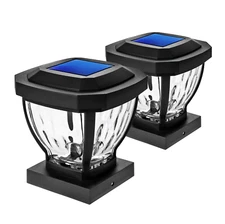 2-pack Glass Solar Post Cap Lights LED Outdoor Fits 3.5 x 3.5 in. Post