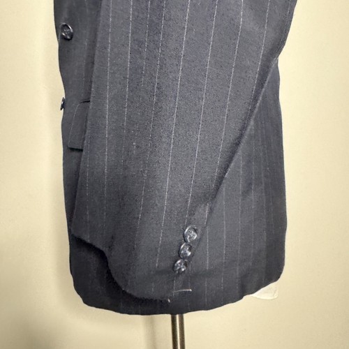 English Manor Men's Suit 40R Blue Stripe Wool Two-Piece Pants 33W Double Breast - Picture 3 of 14
