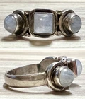 Vintage Sundance Sterling Silver 3 Stone Moonstone Cabochon Band Ring, Size 6