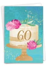 60th Milestone Birthday Card w/ 5" x 7" w/ Envelope (1 Card) Number Cake 60