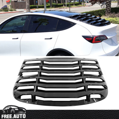 Rear Window Louver Fits 20-24 Tesla Model Y Sun Shade Cover Vent Gloss Black 2PC