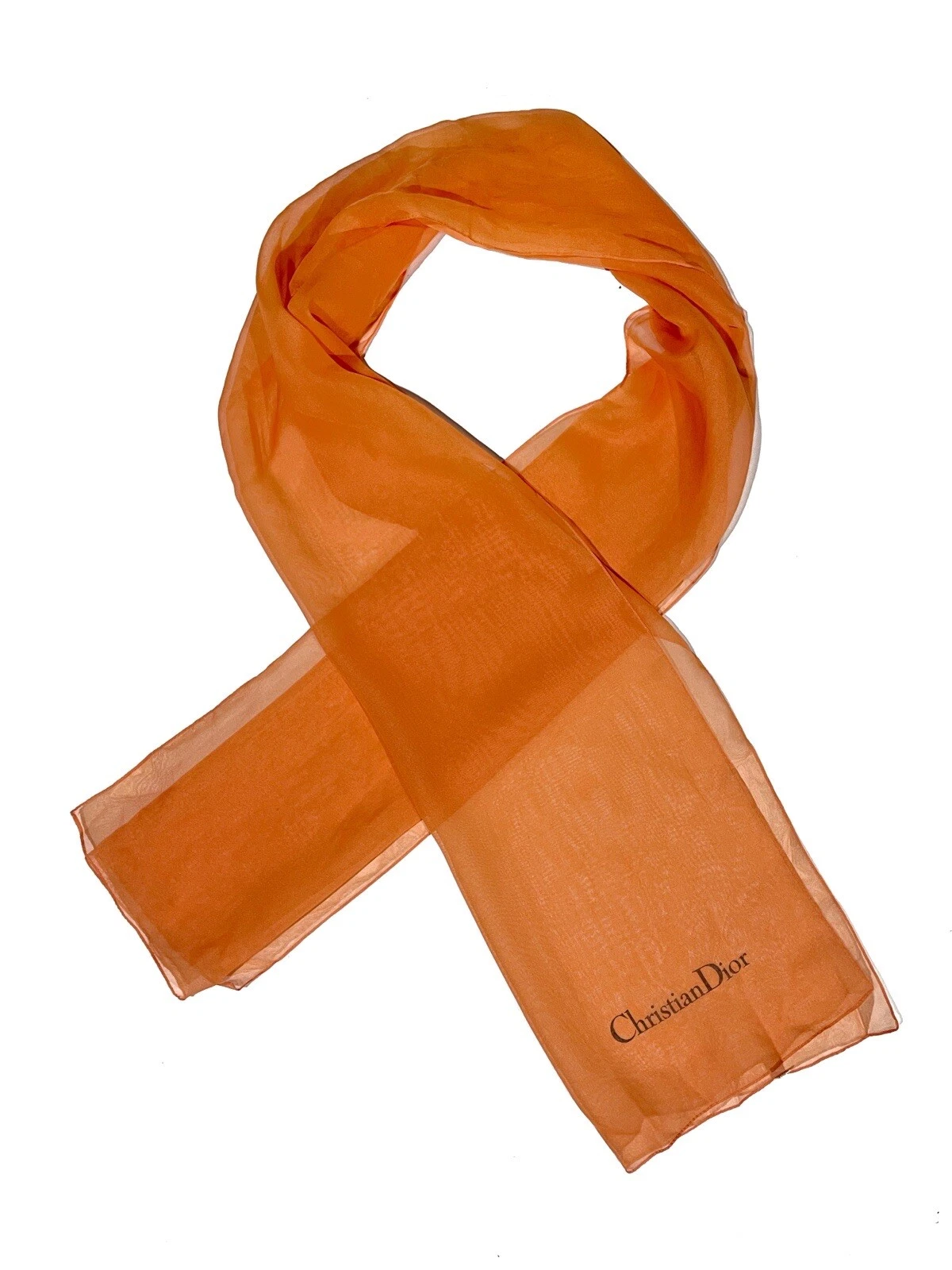 Châle Christian Dior mousseline de soie polyester orange fabriqué en Italie 160 cm