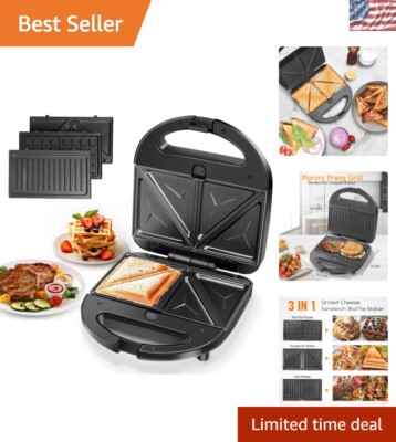 Compact 3-in-1 Breakfast Maker: Waffle, Panini & Sandwich Grill - BPA-Free
