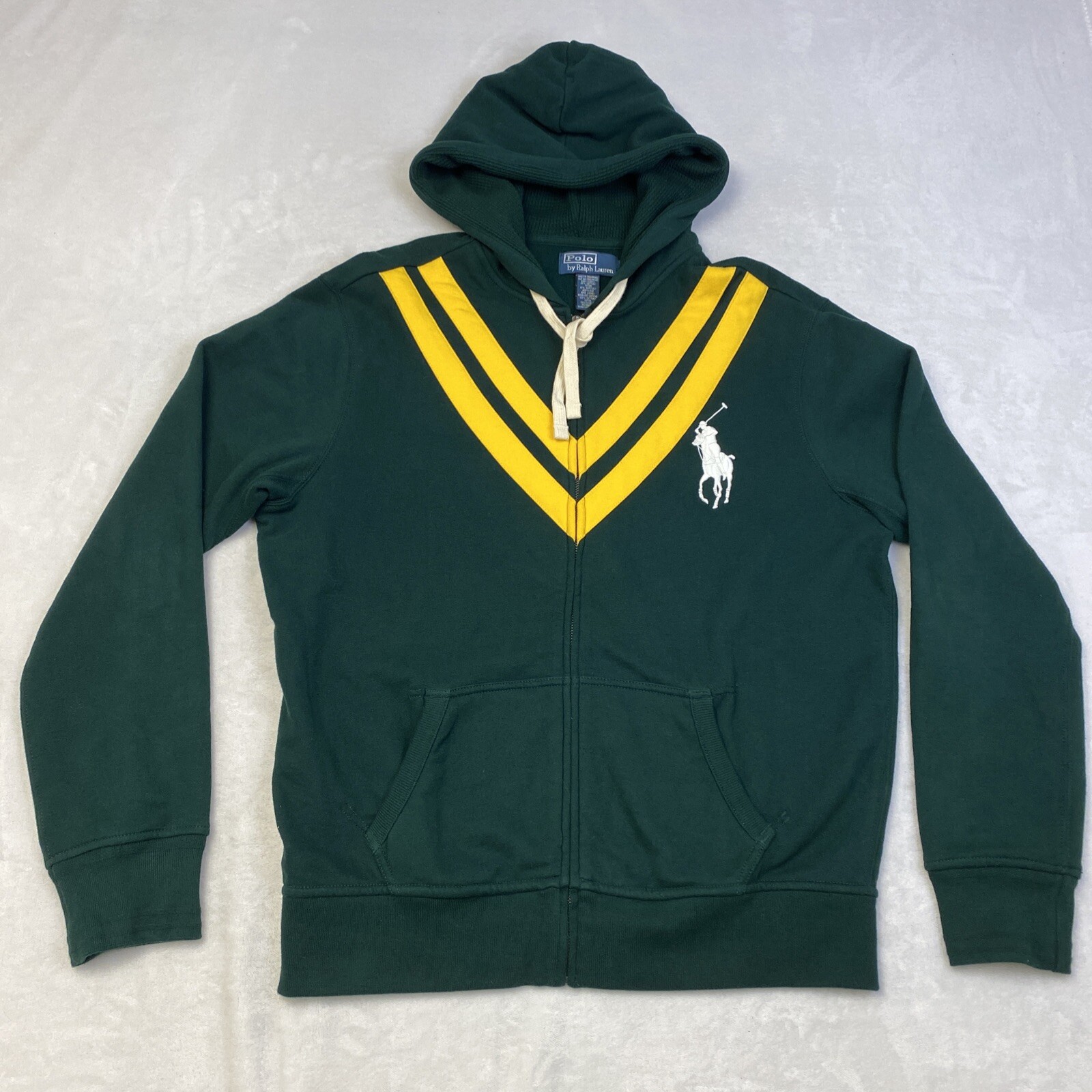 Polo Ralph Lauren vintage grande pony logo zip cappuccio uomo grande verde rara