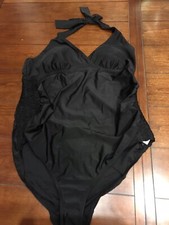 Beach Bump By Motherhood Maternity One Piece  Swimsuit Black XL Halter Tie Top