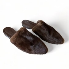 Jenni Kayne Chocolate Brown Mink Slides Mules size 40 US 9