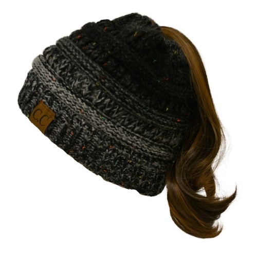 C.C BeanieTail Soft Stretch Cable Knit Messy High Bun Ponytail Beanie Hat - Picture 203 of 230