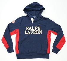 Rare VTG POLO RALPH LAUREN Spell Out USA Flag Hoodie Sweatshirt 2000s Youth L 