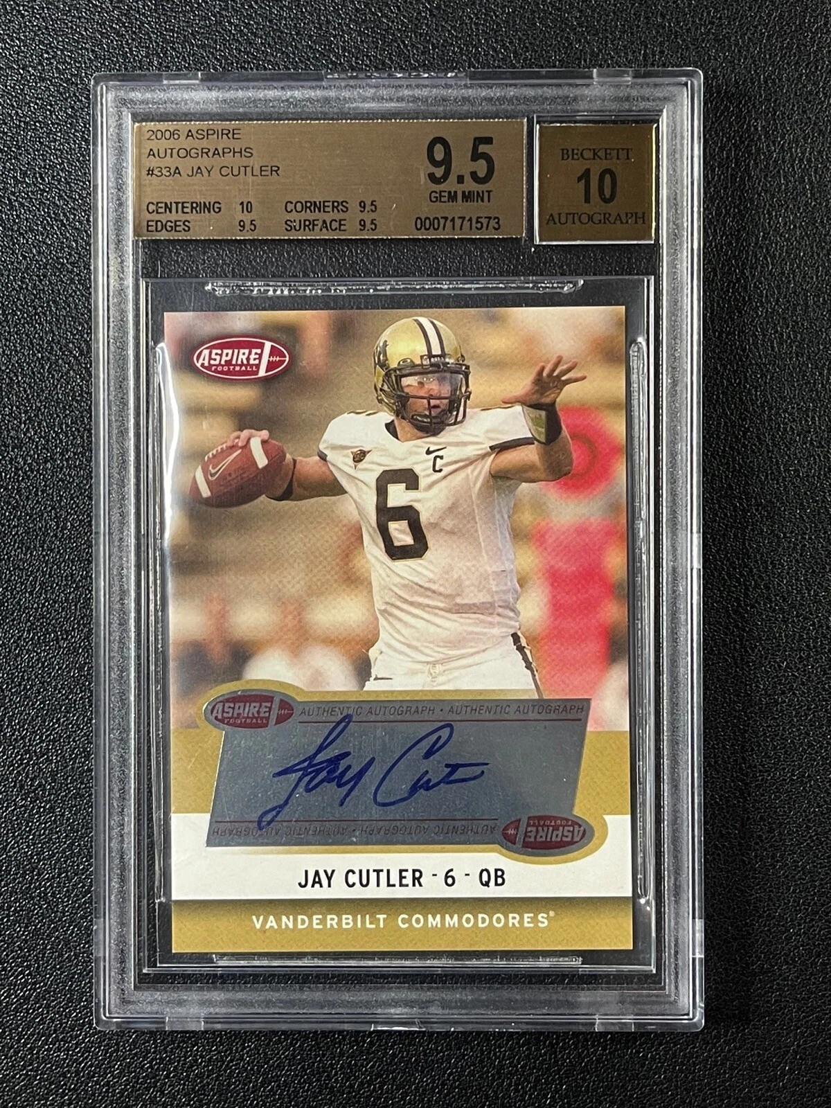 Jay Cutler SA-GE Aspire #33A Autograph