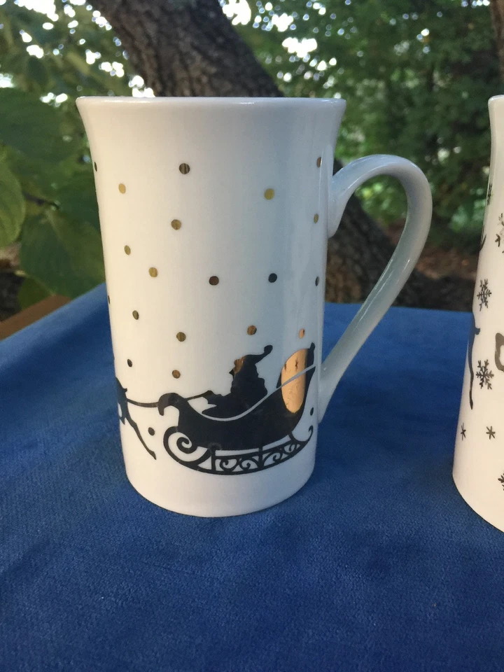 Vintage GOLDEN SLEIGH RIDE REINDEER Studio Nova SANTA CLAUS Coffee Mugs Set ❤️j8 Foto 2 de 4