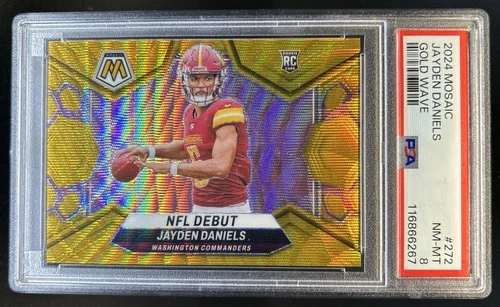 2024 Panini Mosaic Jayden Daniels RC Gold Wave Prizm NFL Debut #/17 PSA 8