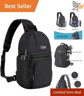 Camera Sling Bag Polyester Shockproof Compact Carrying Case with Tripod Holder