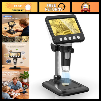 4.3'' LCD USB Digital Coin Microscope 1000X Magnifier, 8 LED Lights, 1080P PC Com