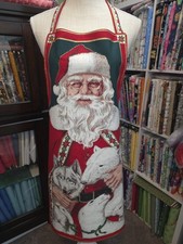 Reversible Christmas Santa Claus Plaid Bib Apron w/ Pocket, Multicolor One Size