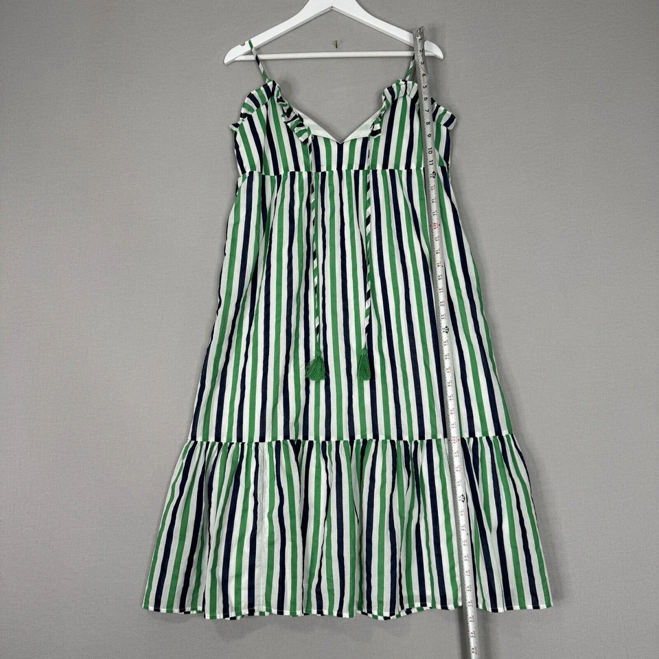 Vestido para mujer J.Crew M verde a rayas borla en capas midi costero playa náutico Foto 4 de 4