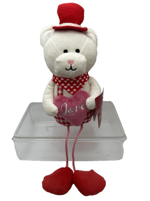 CVS Bear Plush Red & Pink LOVE heart Sewn Valentines Anniversary Shelf Sitter