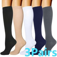 3 Pairs Compression Socks Knee High Support Stockings 20-30mmhg For Men Women