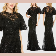 NWT $898 Mac Duggal [ 14 ] 20438 Embellished Flutter Sleeve High Neck Gown S1727