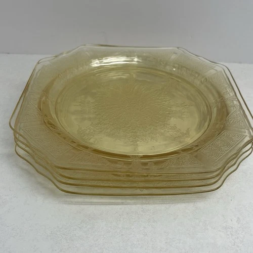 Anchor Hocking Princess 9” Plate Set of 4 Topaz - Depression Glass Vintage