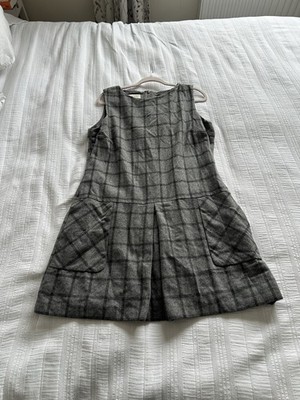 grey checked pinafore dress Hobbs Check Sleeveless Retro 60s Size 16 Pockets Wool Blend korean pinafore dress