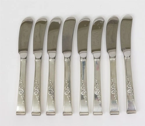 Reed & Barton Classic Rose Sterling Silver Handle 8 Hollow Butter Spreaders