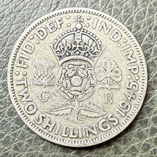 1945 Great Britain Two Shillings Silver Coin King George VI 50% Silver