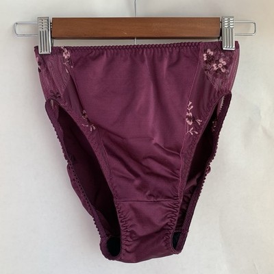 VINTAGE SECOND SKIN SATINY STRETCH by OLGA #20023 BIKINI PANTIES sz L Purple