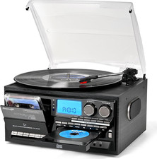 Vinyl Record Player Built-In Speakers 10 in 1 Vintage Turntable with CD Cassette