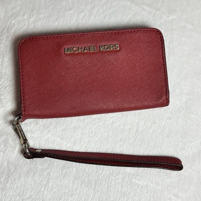Michael Kors Jet Set Travel Leather Continental Wallet Wristlet - Dark Sangria