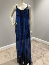 Express Sz Medium Bold Blue Geometric Print Sleeveless Maxi Dress Vacation
